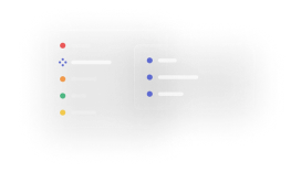 Transparent grid with colored dots (red, orange, green, yellow, purple) and faint text lines aligned in two columns.