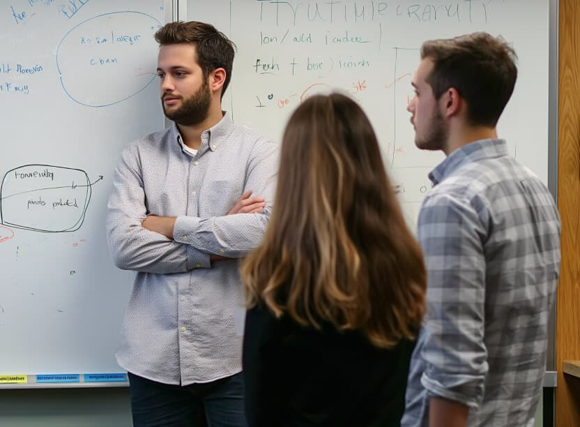 Team collaboration at whiteboard